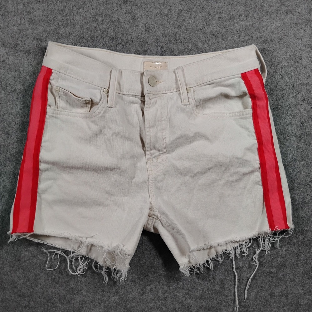 MOTHER The Sinner Short Fray Womens 25 Cream Cutoff Denim Racing Pink Stripe